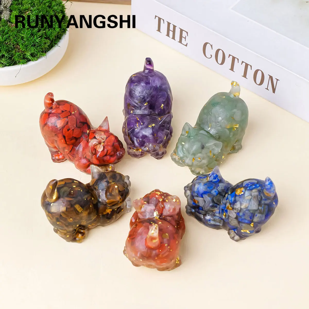 1PC Natural Crystal Stone Crouch Cat Statue Reiki Stone Figurine Amulet Fengshui Sculpture for Home Office Decoration