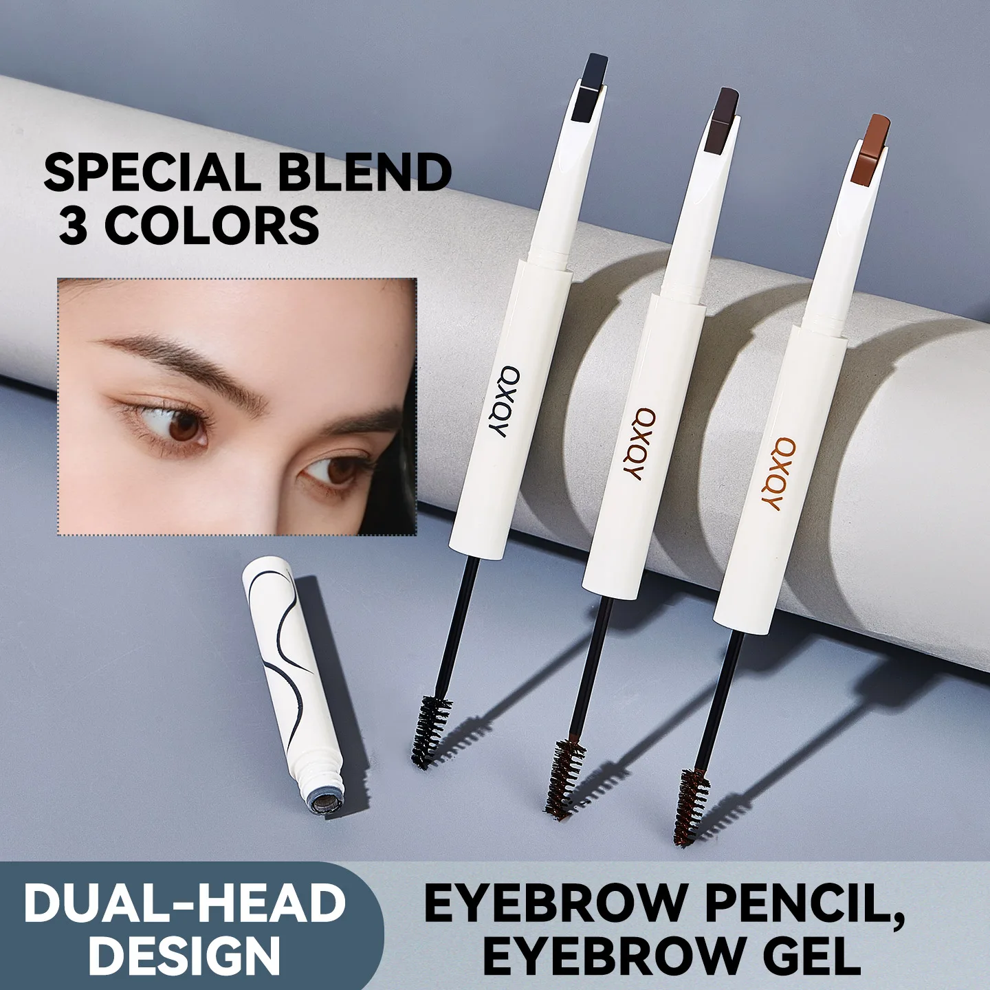 قلم حواجب مزدوج الأطراف من QXQY + صبغة حواجب لقفل الألوان الطبيعية وتشكيل طويل الأمد. قلم حواجب مزدوج الأطراف أ #2