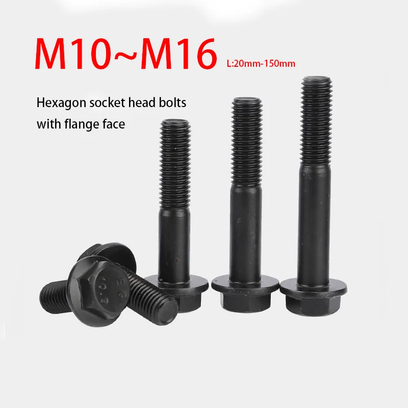 1PCS M10 M12 M14 M16 Grade 10.9 Outer Hexagon Head Flange Cap Screws Hexagon Flange Bolt GB5787 Thread Length 20mm-150mm