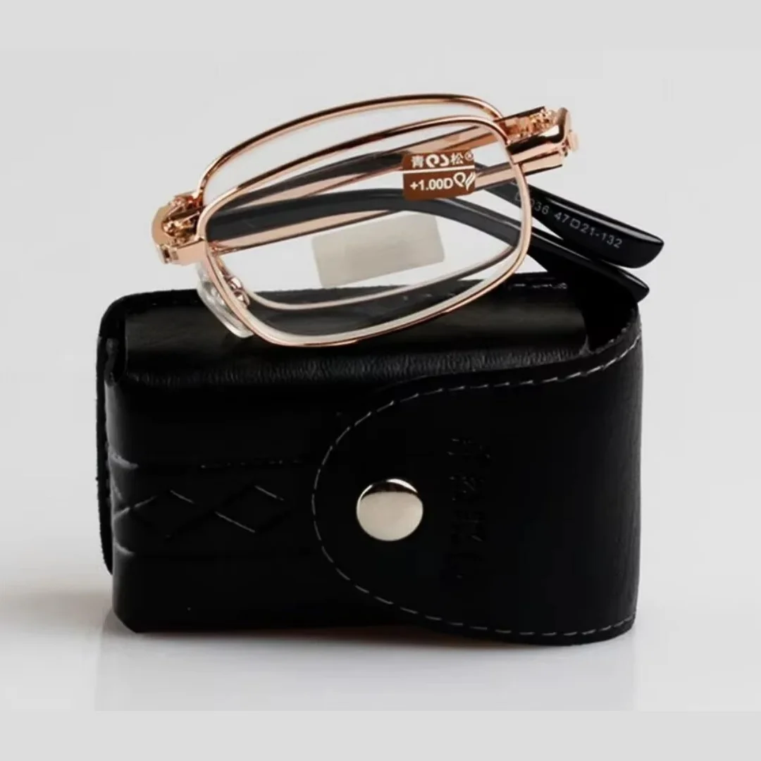 

Pu Case Golden Belt Foldable Noble Wear Portable Metal Mini Convenience Reading Glasses+1.0 +1.5 +2.0 +2.5 +3.0 +3.5+4.0