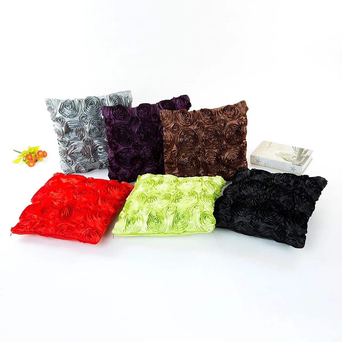 2 piece 40*40CM  Fancy Wedding Gift Pillow Covers Decorative Hugging Pillow Cover Rose Flower Hotel Soft Wine Red Cushion Cover