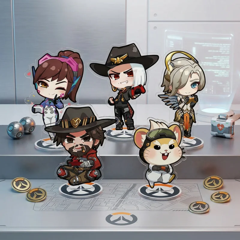 Chaveiro de Acrílico Chibi de Personagens do Jogo Overwatch 2: D.Va, Kiriko, Genji, Mercy, Tracer, Reaper, Hanzo, Ana, Lucio, Ashe - Decoração de Mesa