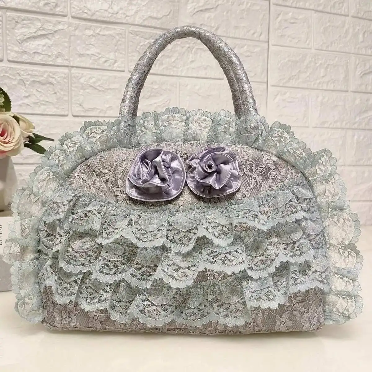 Bloom Fairycore Lace Y2k Hand Women Sweet Cute Bow Handle Pink Bag Purse Female Versatile Lolita Handbag Wallet 2025