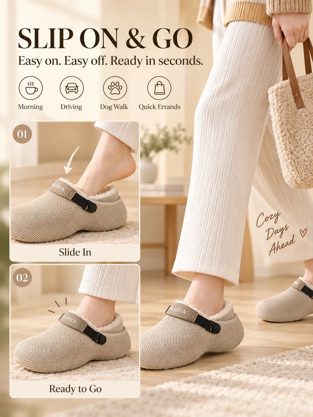 Winterfleece-gefütterte EVA-Clogs für Damen und Herren, 3 cm dicke Sohle, wasserabweisend, für drinnen und draußen, zum Hineinschlüpfen. – Detail 8