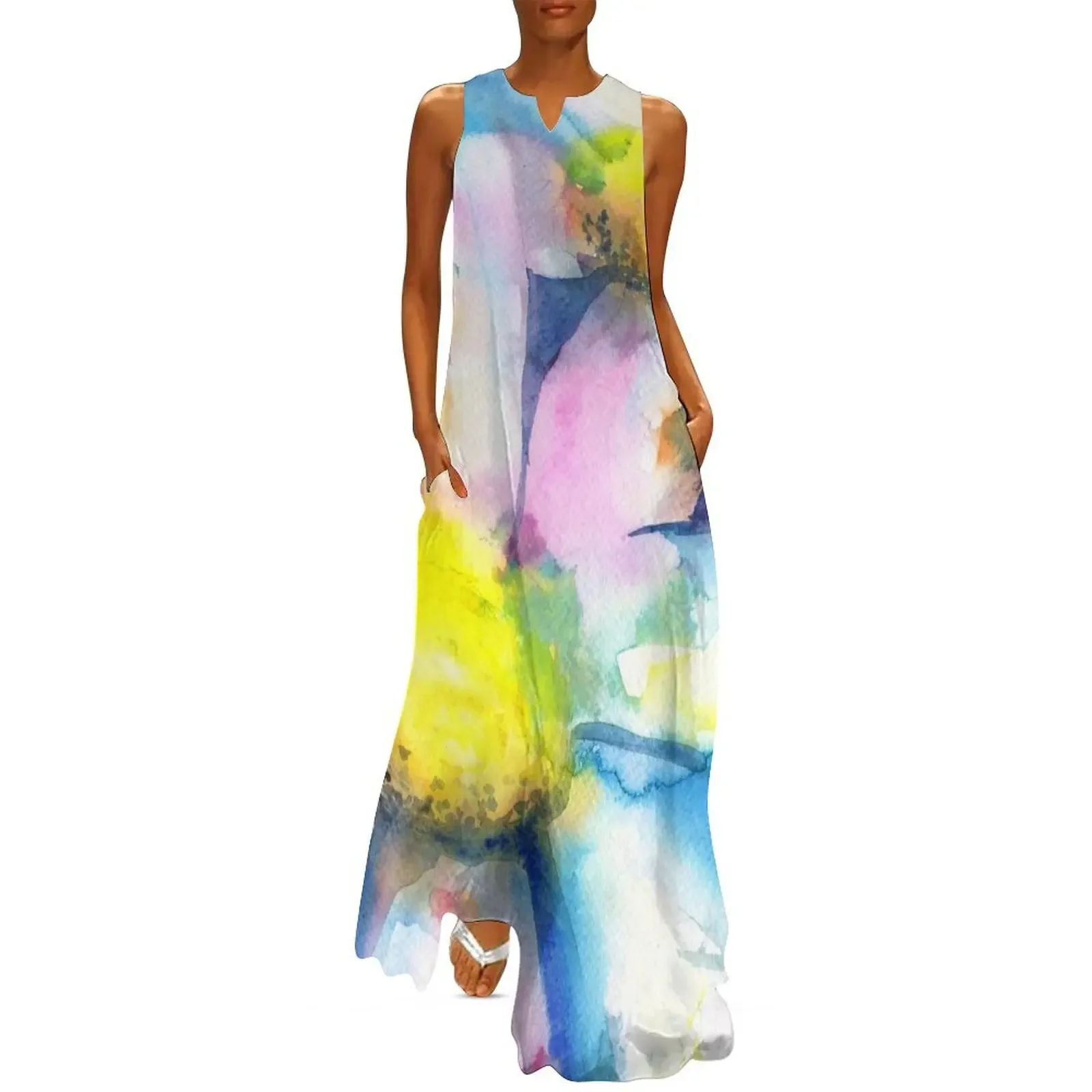

Daisies in watercolors - painting Long Dress dresses women summer 2025 Dress woman summer dress daily