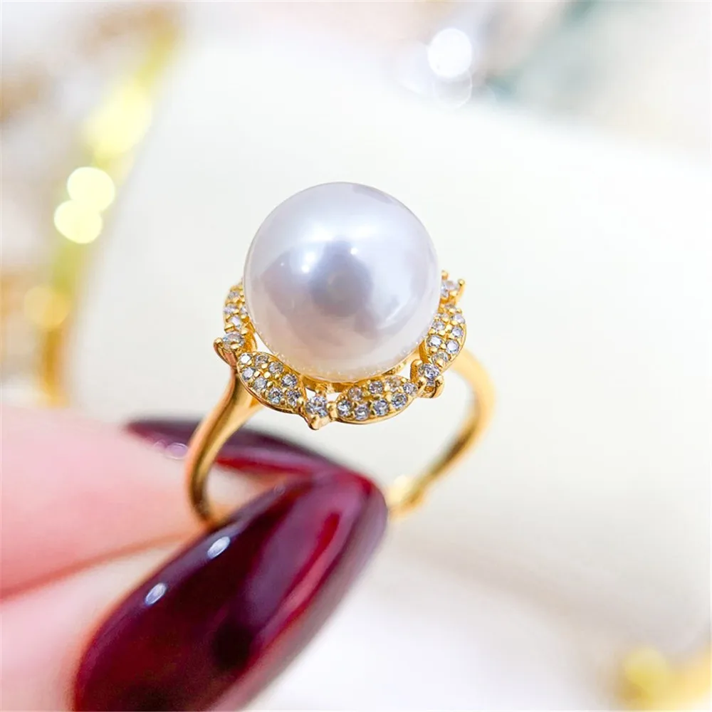 

DIY Pearl Ring Accessories S925 Sterling Silver Ring Empty Holder Concealer Ring Silver Jewelry Fit 8-10mm Round Beads Z259