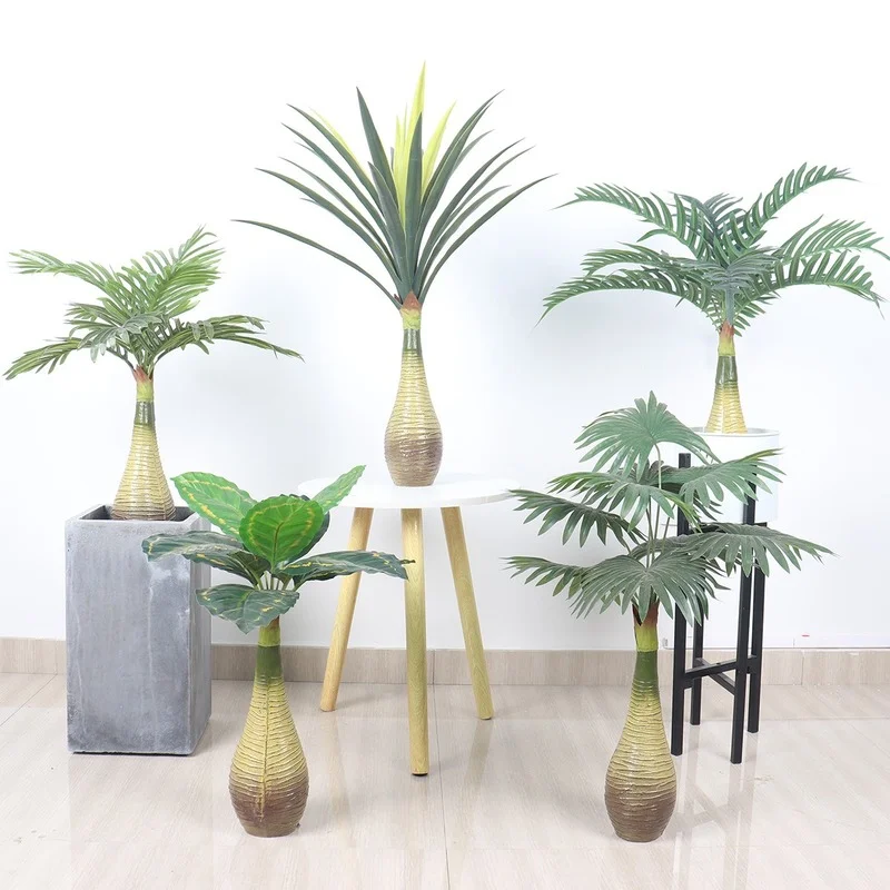 Green Plant Leaf Tree Artificial Large Areca Palm Fake Potted Tropical Bonsai For Home Office Desktop Ornament Cuban Royal Palm