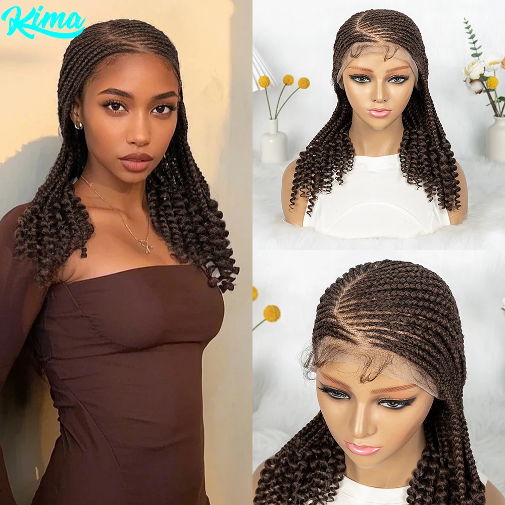 

Synthetic Glueless Braided Wigs 360 Full Lace Braided Wigs Lace Dutch Cornrow Braids Wig With Curly End for Black Women