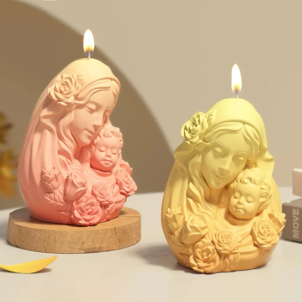 Mother's Day scented candle silicone mold diy mother and child stereo plaster ornaments decorative drop mold