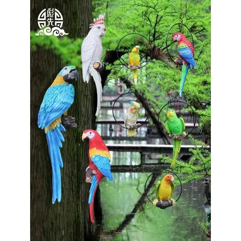 

Garden Layout Simulation Parrot Pendant Figure Fake Bird Animal Model Tree Decoration Hanging Ring Resin Bird Handicraft
