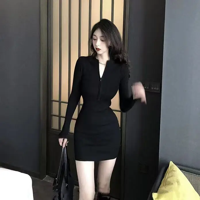 純粋な欲望セクシーガールドレス女性の秋冬タイトなボディコンミニドレス痩身ベースレイヤーショートスカート