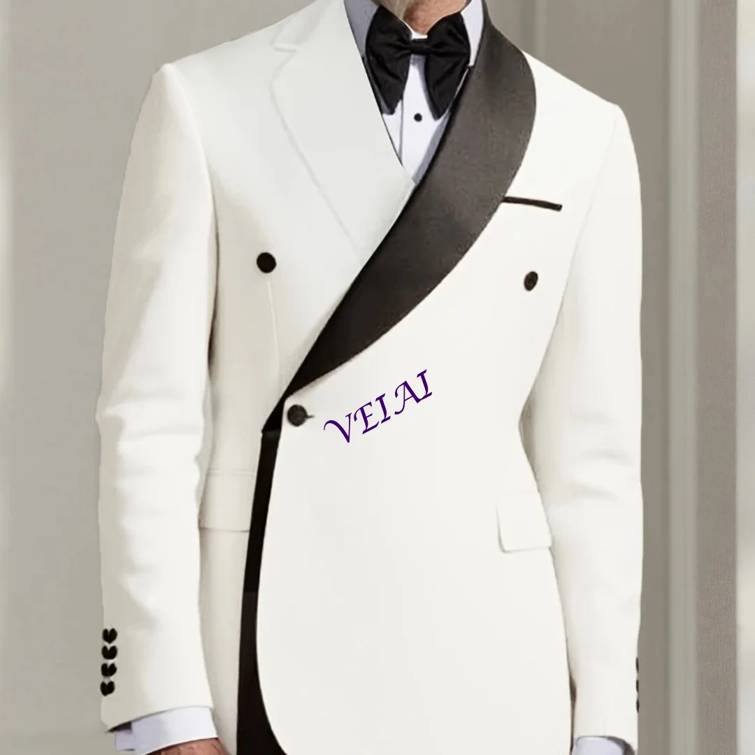 

CustomizedLuxury Men's 2-piece Slim Fit Suit Set, Tailcoat, White And Black Pants Set, Wedding Business Ball Gift For Husband