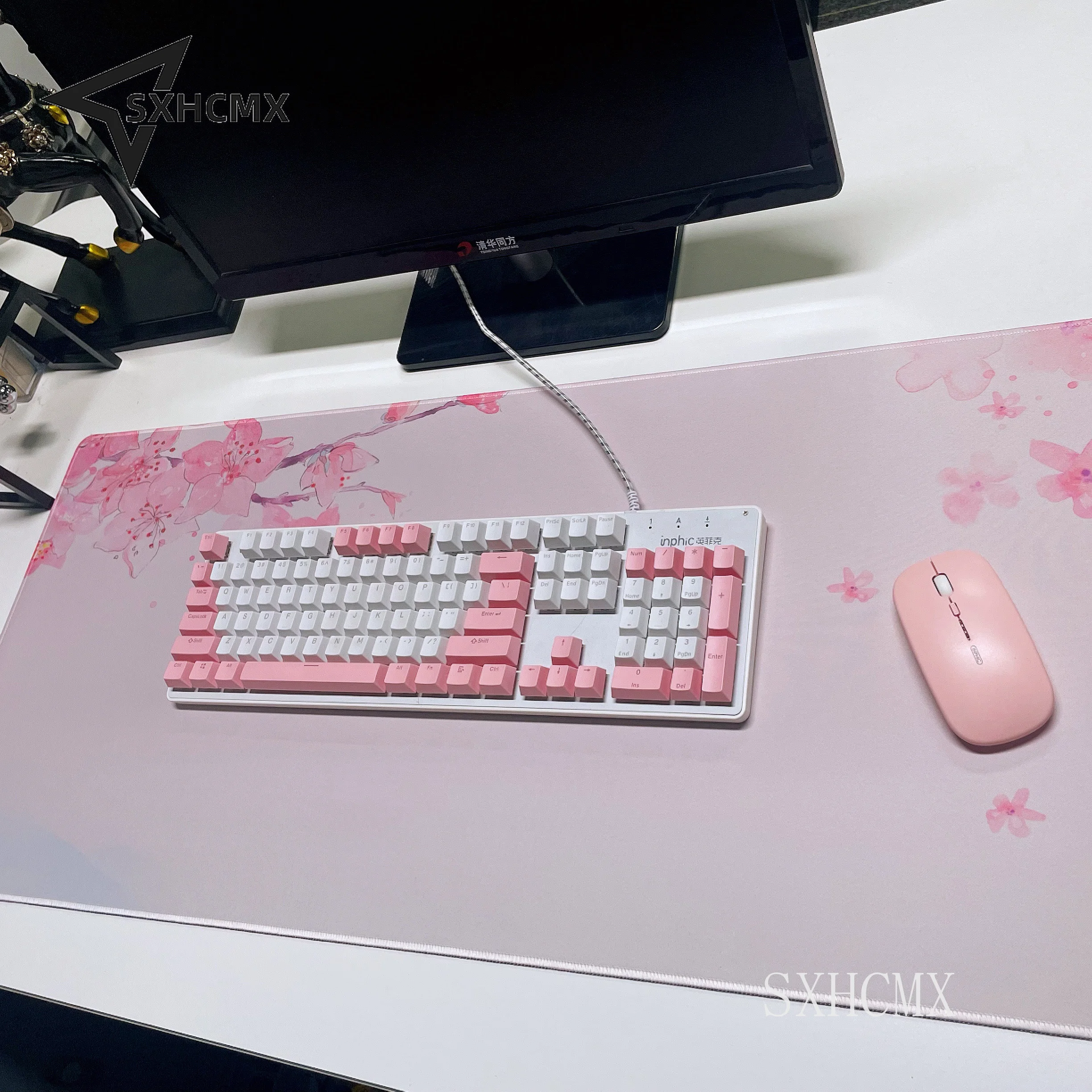 Grand tapis de souris en caoutchouc naturel, rose, sans fleurs, bord de verrouillage rapide, bureau de jeu étanche, sous-clavier polymère pour dames