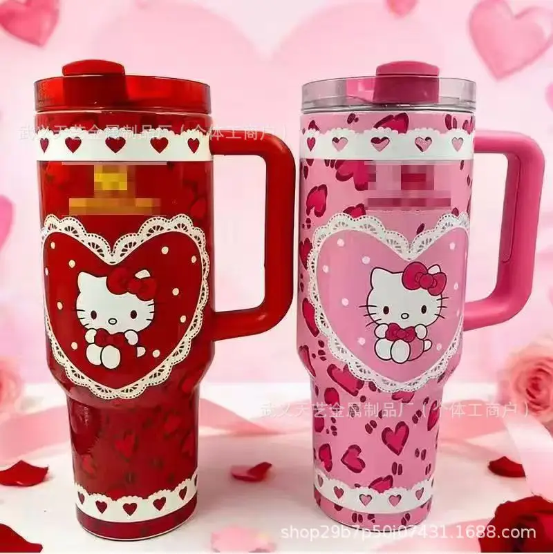 

New Sanrio 40oz Insulated Stainless Steel Stanley Tumbler with Handle, Stylish Large-Capacity Car Cup