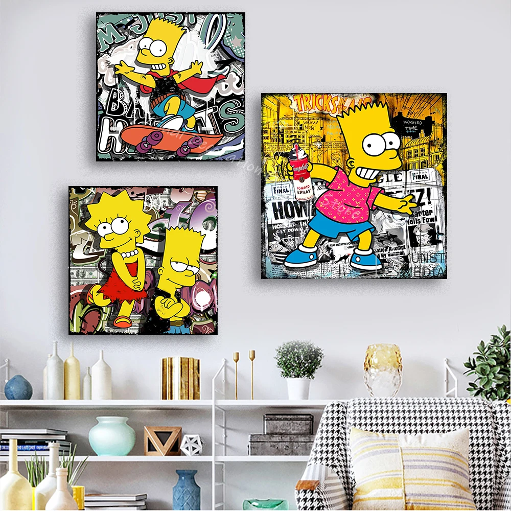 

Disney Simpson Cartoon Graffiti Poster Skateboard Wall Painting Anime Wall Art Living Room Home Decor Painting Children's Gifts