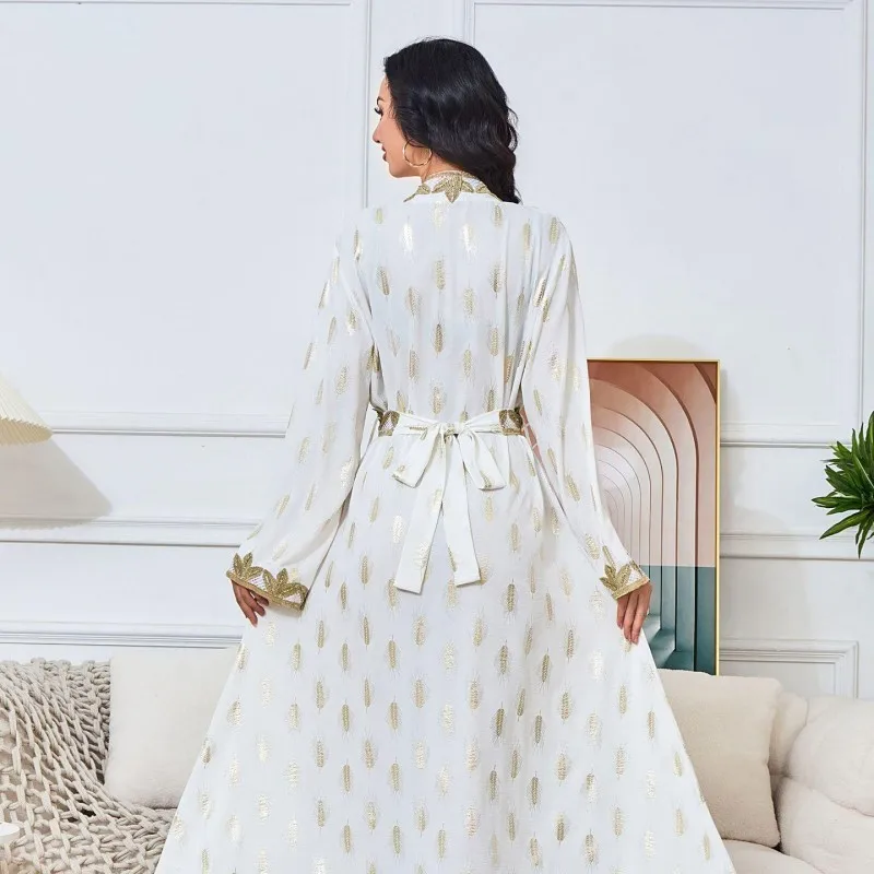 2025 Abito da donna in vita impero Abaya bianco a-line modesto all'ingrosso per la festa musulmana Vendita calda Moda per adulti Borka Abaya
