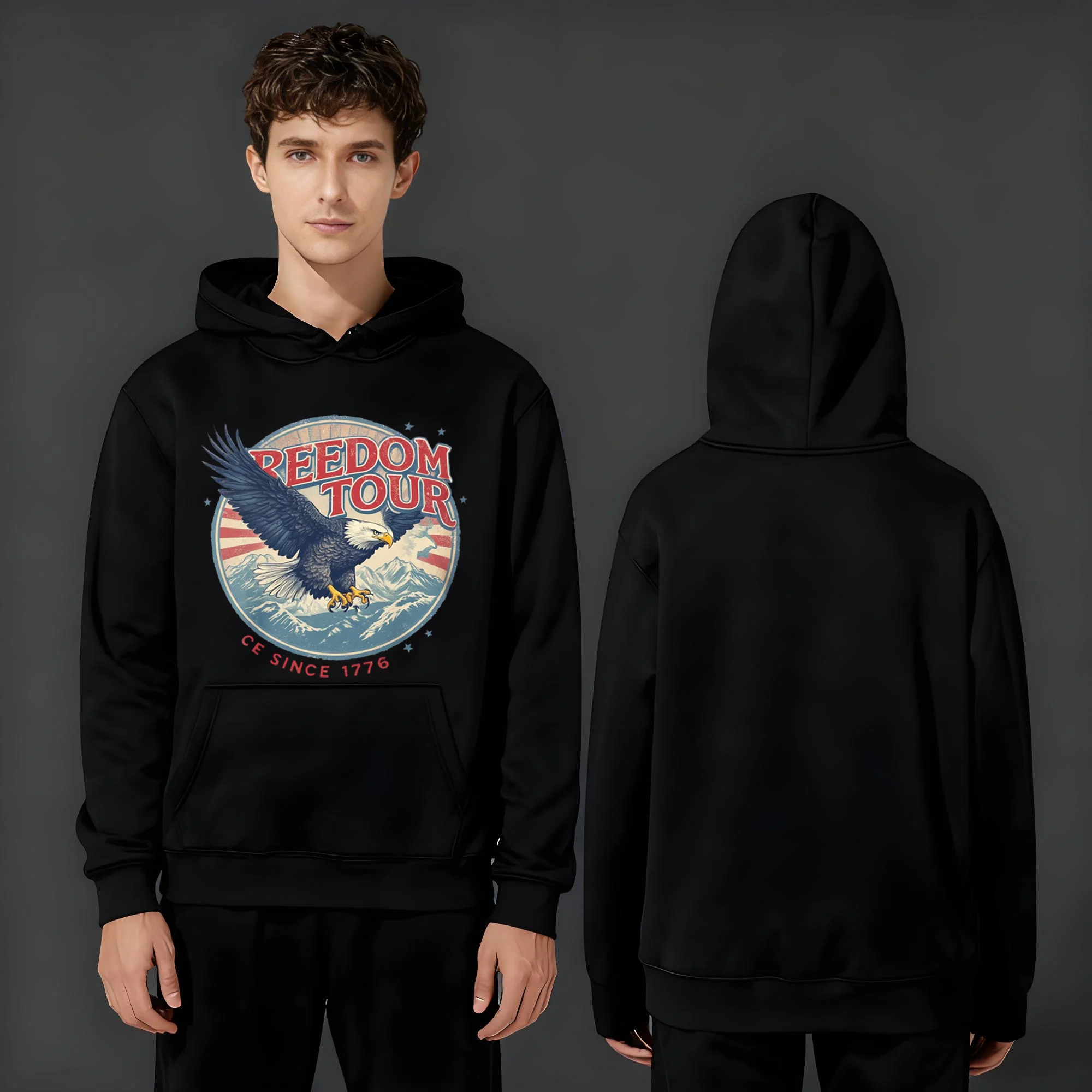 

The latest fashion casual 330g heavyweight hoodie for men and women in 2025 featuring trendy letters and large eagle prints