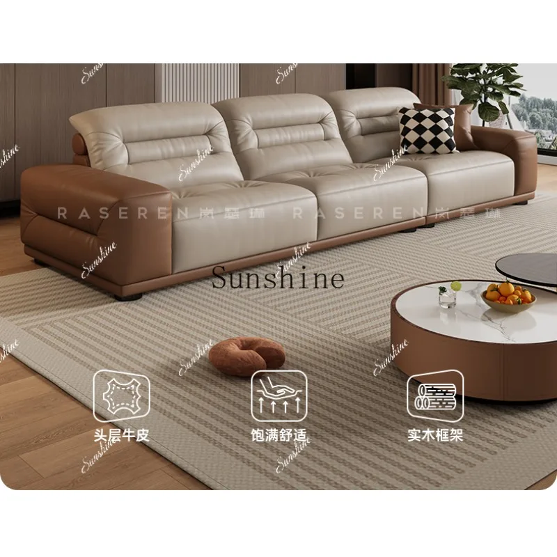 

Italian retro-style leather sofa Small apartment living room is lined up in a new high-endP