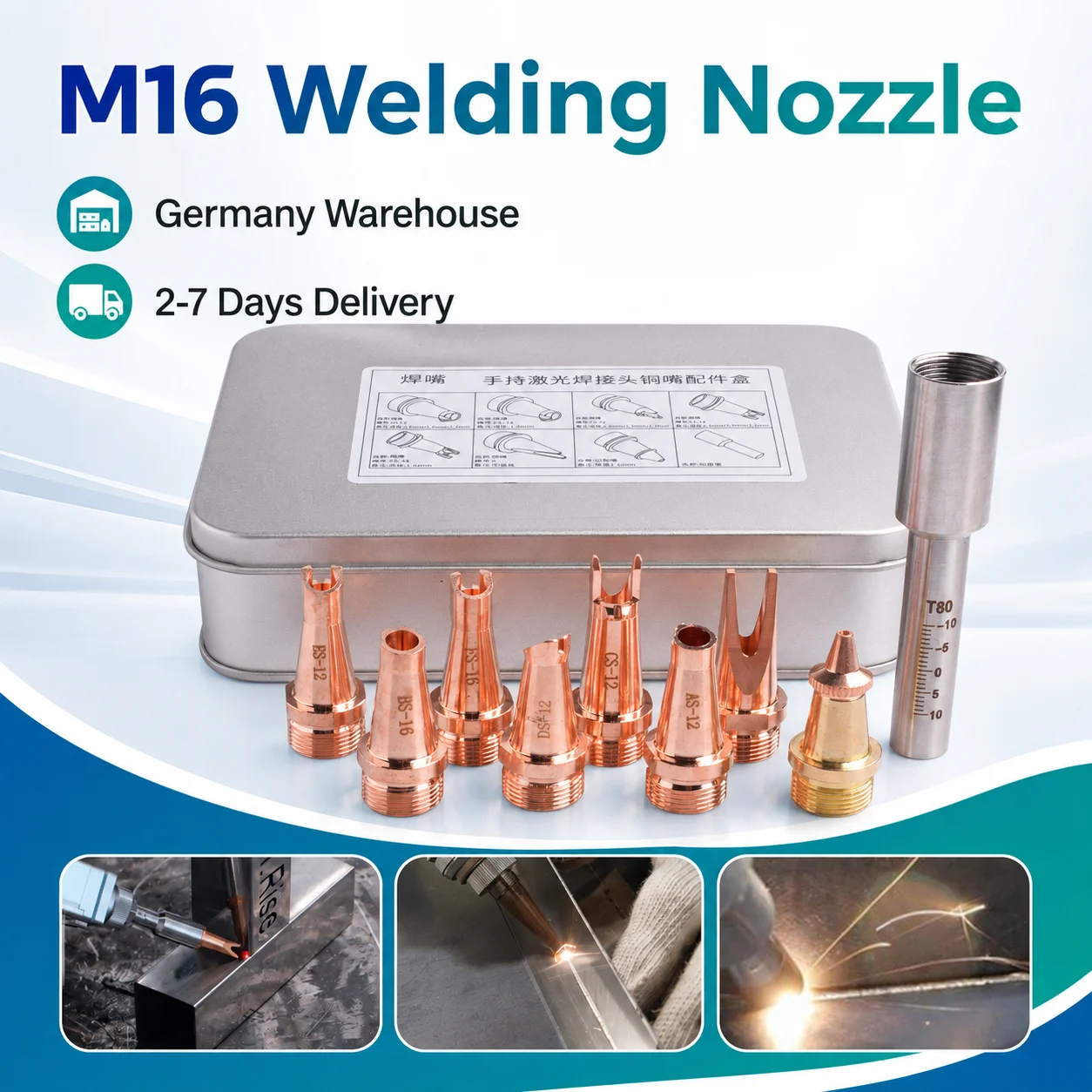 

M16 Laser Welding Nozzle Wire Feed Nozzles AS-12 BS-16 for SUP Laser Welding machine SUP23T HW980 4 IN 1 Welding Head