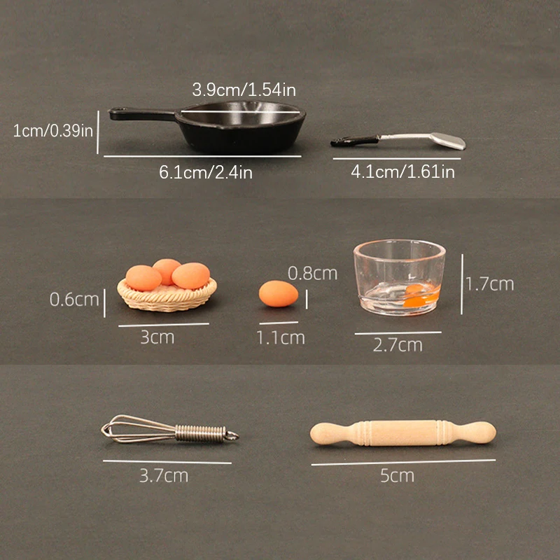 미니 1:12 체중계 인형 집 미니어처 에그비터 롤링 핀 그릇 팬, 인형 집 액세서리 장난감용 주방 도구, 척 놀이