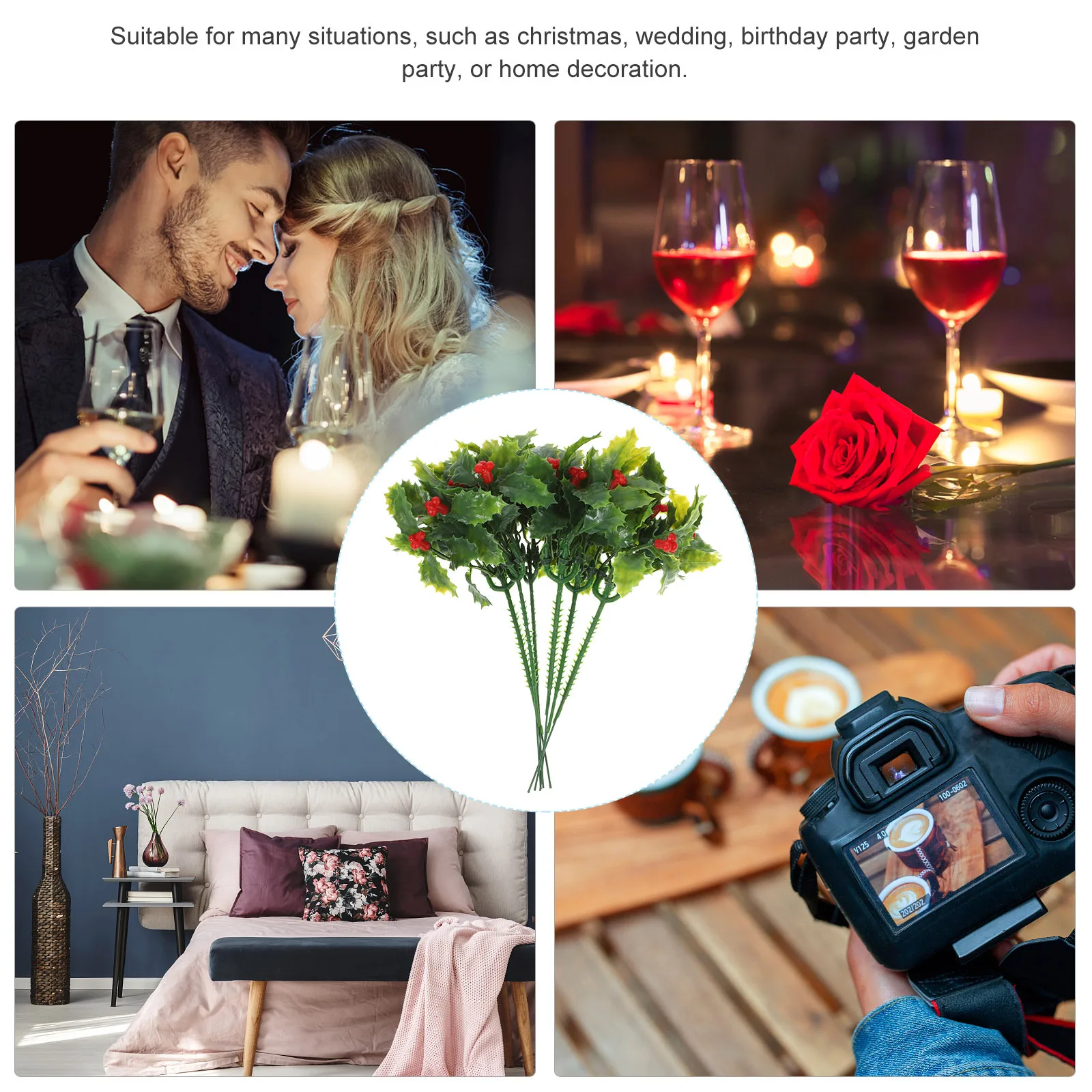 

12Pcs Artificial Christmas Berry Flowers Fake Plastic Bouquet Simulation Decorative Flower for Home Garden Party