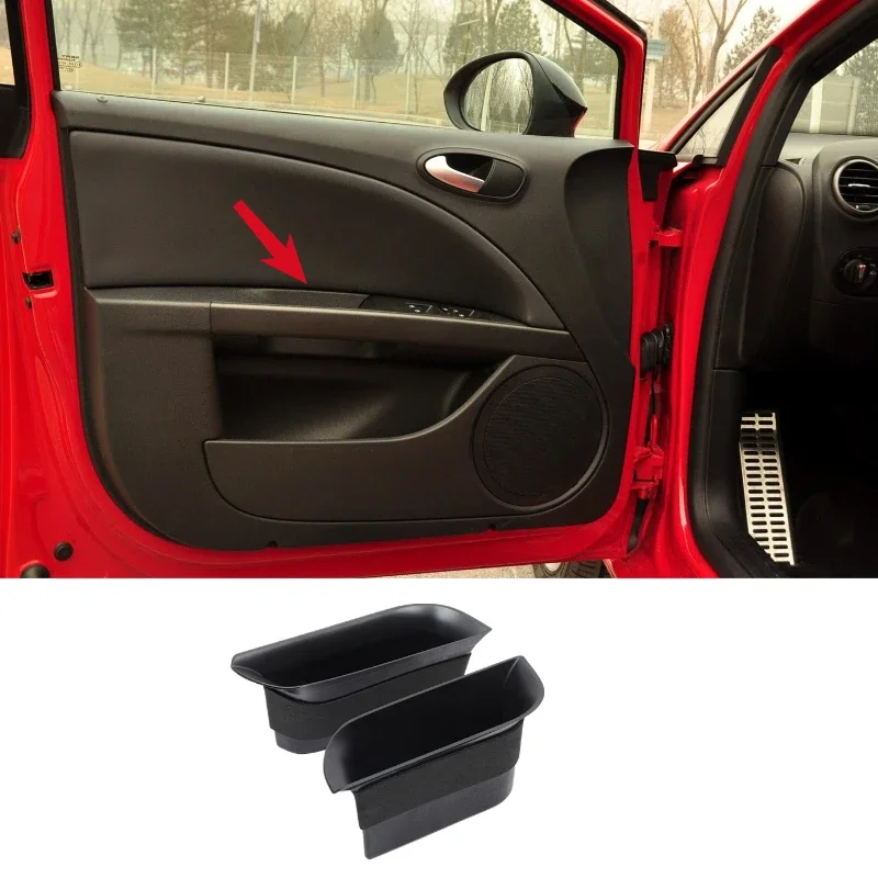 ل سيات ليون 1P 2008-2012 ABS الأسود باب السيارة الأمامي درابزين فرز صندوق تخزين اكسسوارات السيارات الداخلية