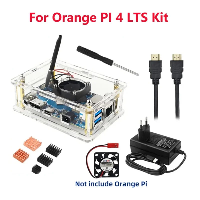 

Oranage Pi 4 LTS Accessory Kit Acrylic Case Fan Heatsink Power Supply Optional HDMI-compatible Cable TF Card USB Reader