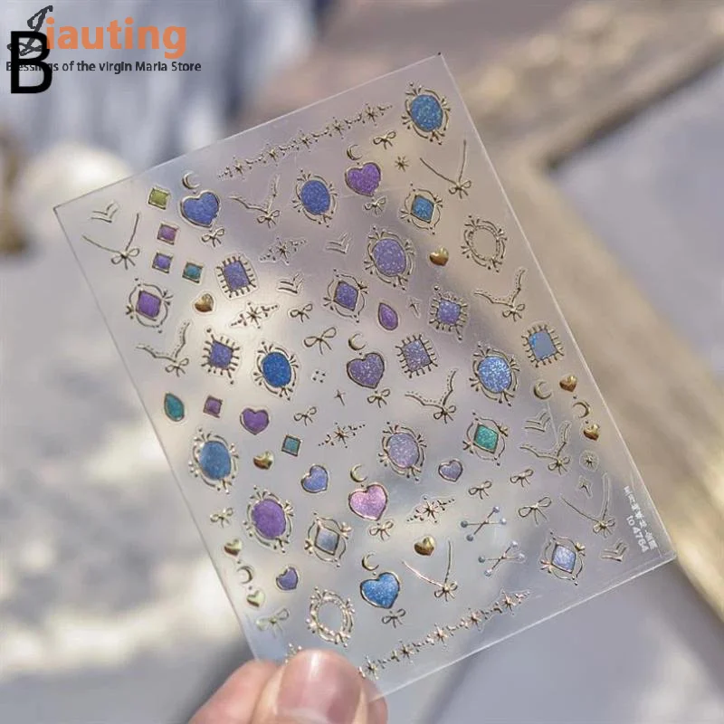 สติกเกอร์ติดเล็บลายเรโทรหลากสีสัน รูปทรงเรขาคณิต อัญมณี หยดน้ำ หัวใจ โบว์ ดวงจันทร์ ดาว ผีเสื้อ เส้น สำหรับตกแต่งเล็บ