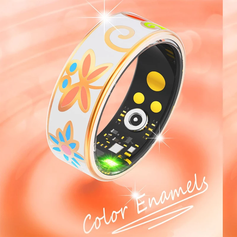 

Color Enamels with Charging Case Smart Ring & Cable for Women Sleep Monitoring Blood Oxygen Health Measurement Multi-sports Mode