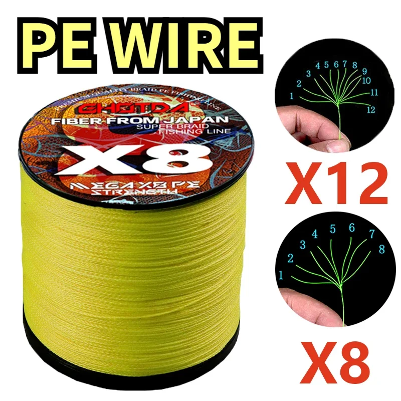 

GHOTDA мультифиламентная многоцветная полиэтиленовая плетеная леска 8/12 нитей 500 м шнур для морского переплетения супер прочный 18-120 фунтов Pesca