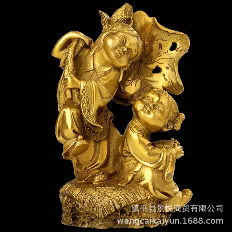 Copper and jade figurines, depicting the couple Hehe and Hehe, are perfect as wedding gifts and can be used as decorative pieces
