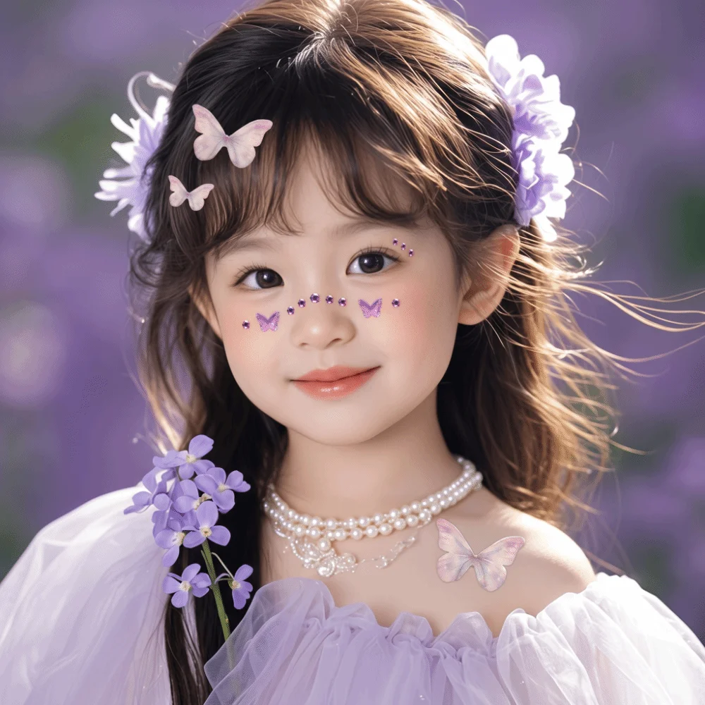 Self-adhesive Butterfly Face Stickers Rhinestone Sparkly Butterfly Decals Pink Green Elf Butterfly Face Stickers Face Decoration