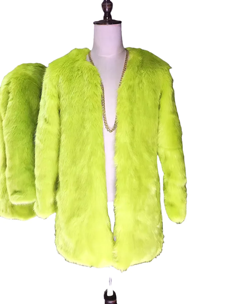 Gli uomini di Moda Fluorescente Giallo Verde Cappotto di Pelliccia Bar Del Partito di Discoteca cantante Maschio DJ DS Performance Sul Palco giacca