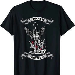 Archangel Saint Michael Protect Us Defend Us T-Shirt. Premium Cotton Short Sleeve O-Neck Mens T Shirt New S-3XL