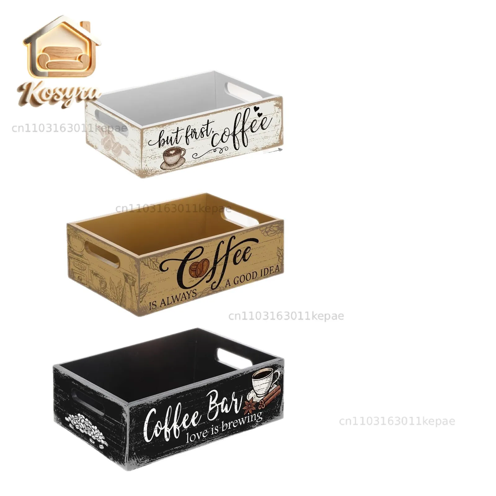 

Retro storage box three-piece set, desktop coffee capsule finishing box, bar decorative cup holder, portable storage