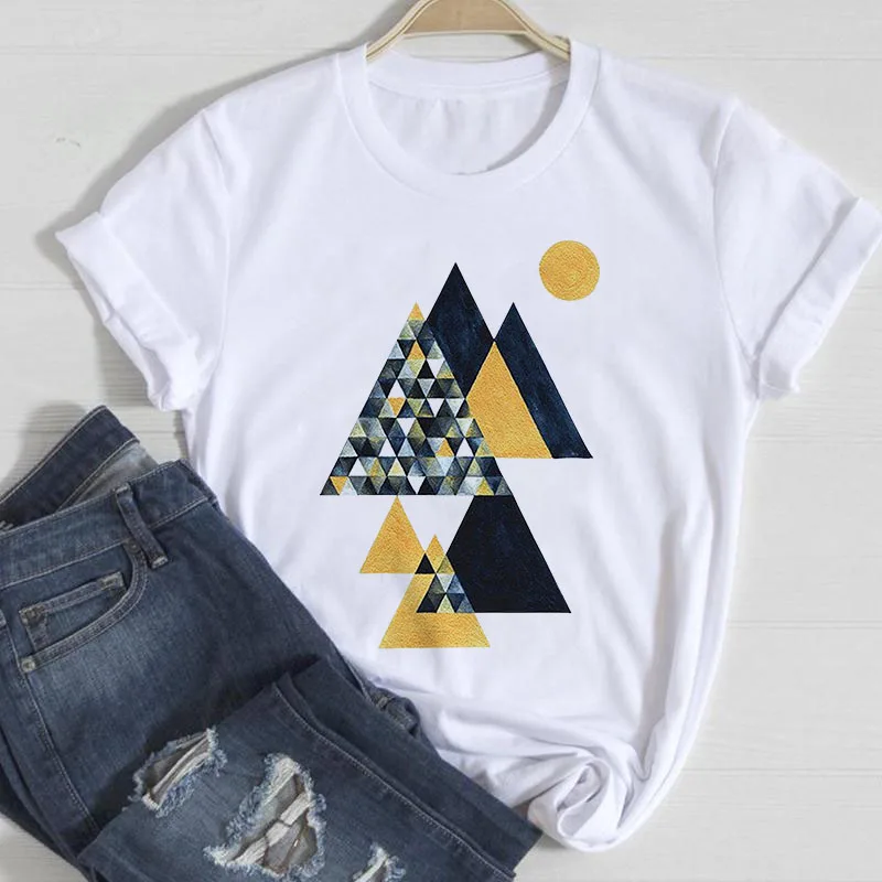 

Cartoon triangle geometry T-shirt Lady Cool Fashion Kawaii T shirt female Tops 90s Style Short sleeve Tshirt Tees Womens Clothes