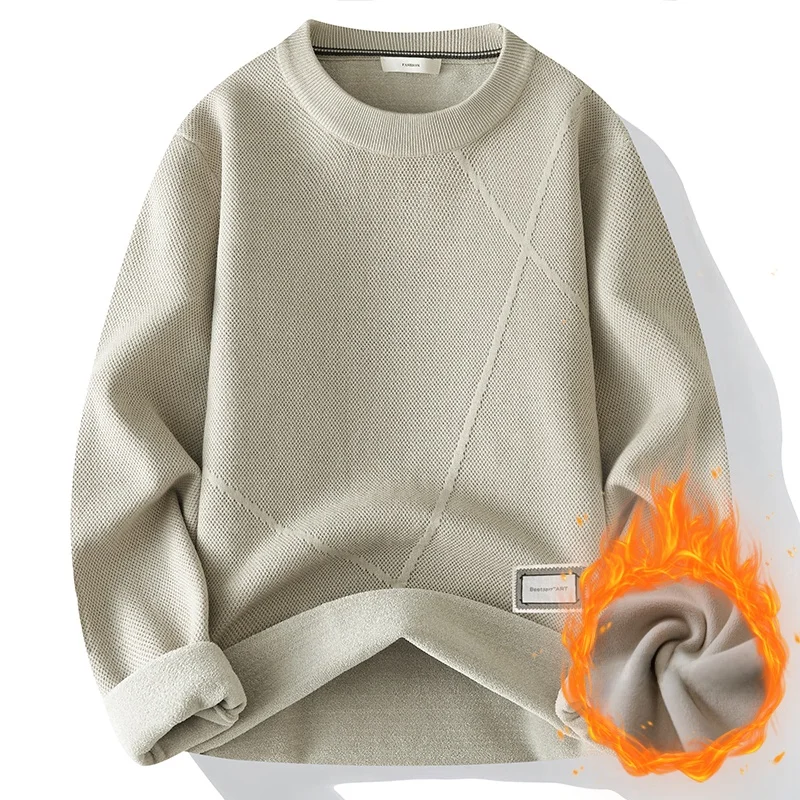 

Утепленный цельный флисовый вязаный свитер с круглым вырезом, повседневная внутренняя одежда, мужская модная осенне-зимняя новинка, вязаная рубашка