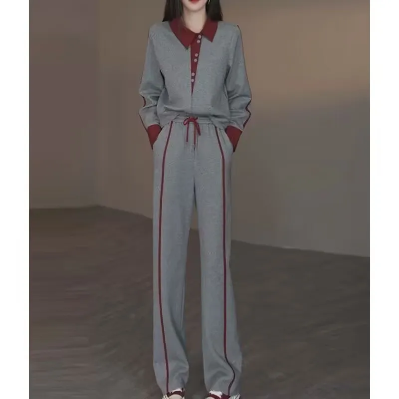 Casual Cotton-like Diagonal Stripe Sportswear Set 250g Spring Autumn Color Block Long Sleeve Top And Pants Slimming Leisure Suit