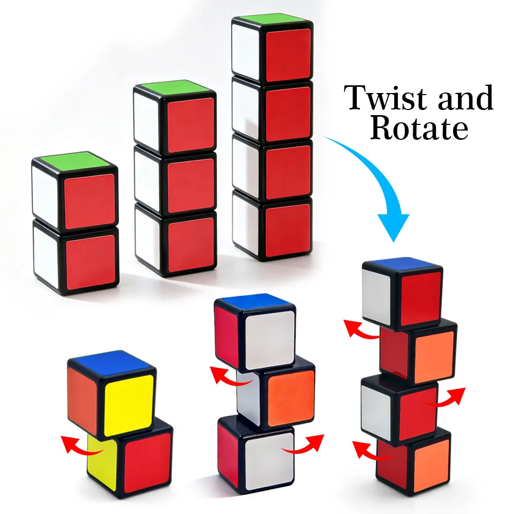 Twisty 1x1x2 ，1x1x3 Cube，1x1x4 Cube，Rotatable Stack Mini Magic Cube Fidget Block, Portable Desktop Decompression Educational Toy