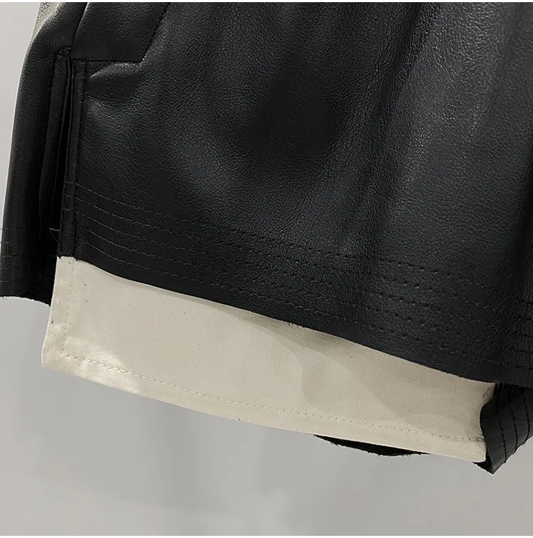 Women's Fashion Basic PU Leather Four Corner Pockets Comfortable Shorts New Versatile Black Short Pants
