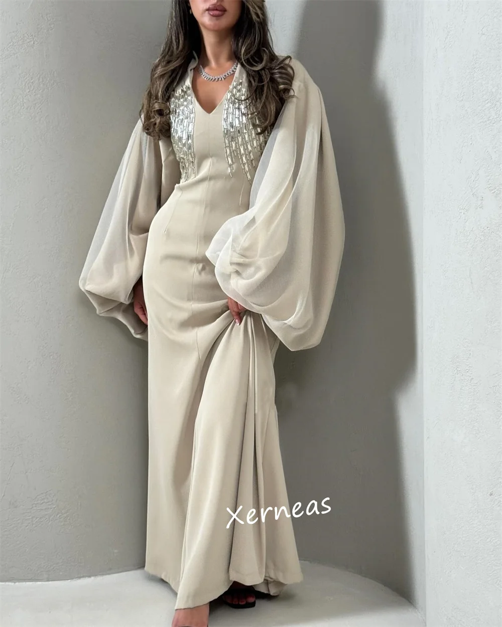 Abiti lunghi a tromba con scollo a V in jersey personalizzato con paillettes Abiti da sera di lusso da donna Occasioni su misura ClassicElegant Glitter formali