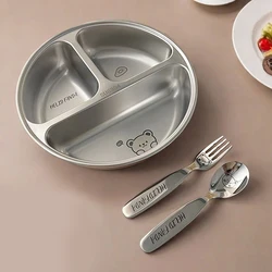 WORTHBUY Round 304 Stainless Steel Dinner Plate 3 Compartments Food Plate Tray Kitchen Food Container Cute Divided Dining Plate