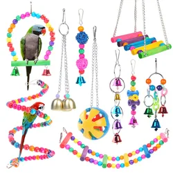 Bird Toys Set Parrot Swing Toys - Chewing Hanging Bell Pet Birds Cage Toys Suitable For Small Parakeets, Conures, Love Birds