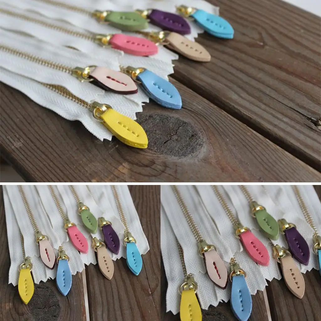 Leather Zipper Pull Leaf Shape Zipper Replacement Sewing Fastener for Coats Jackets Bags Handbags