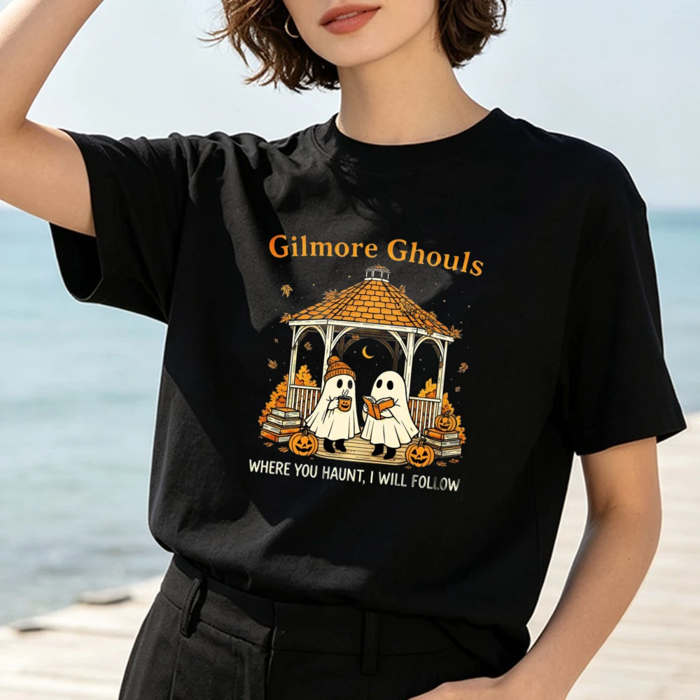Where You Haunt I Follow Tee Gilmore Ghouls Autumn Pumpkin Book Women Casual Tops Retro Trend Cool Street T Shirts Cotton Tees