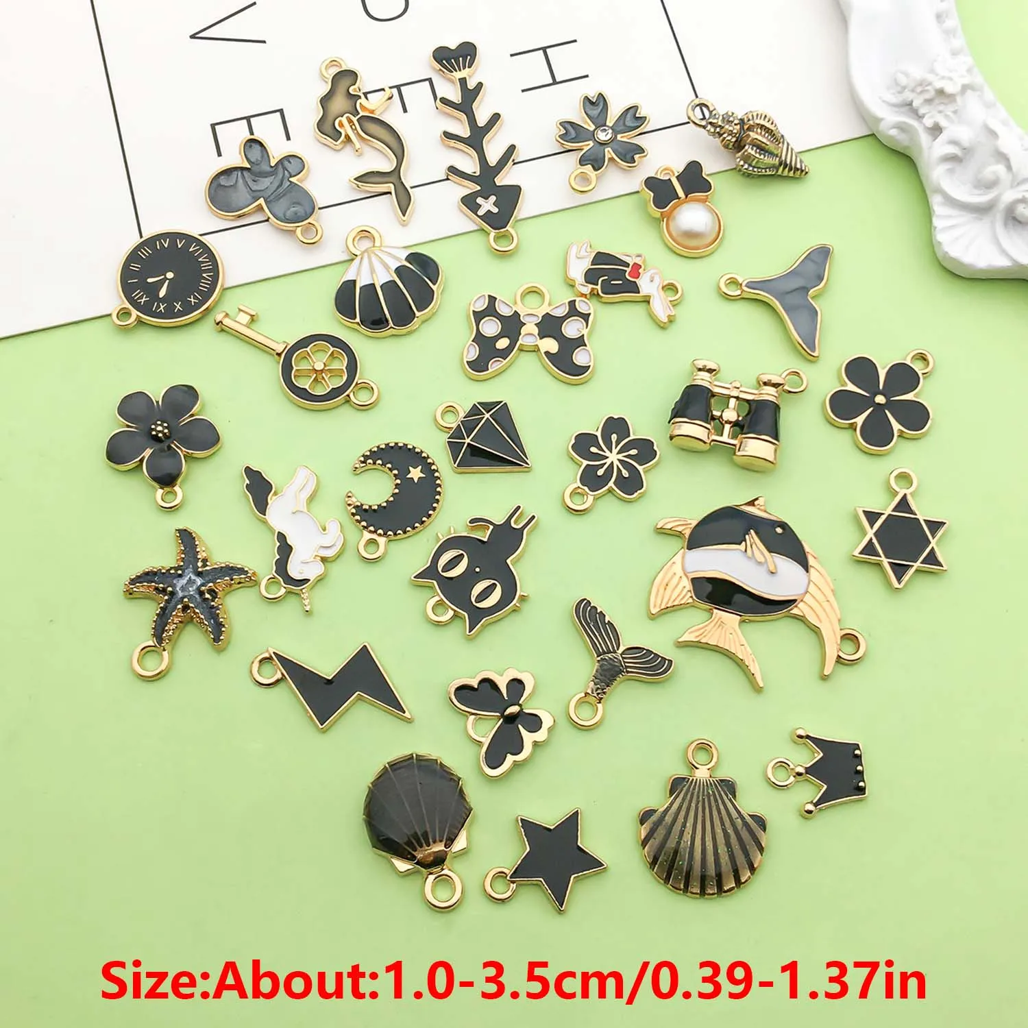 5/30pcs Black Enamel Charms Alloy Butterflies, Seashells, Flowers, Starfish, Animal Pendants for DIY Jewelry Making Accessories