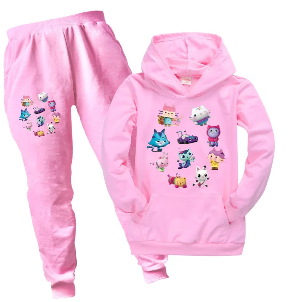 

Anime Gabbys Dollhouse Clothes Kids Cartoon Gabby Cats Hoodie Boys Pullover Hoodies Pants 2pcs Sports Suit Toddler Girls Outfits