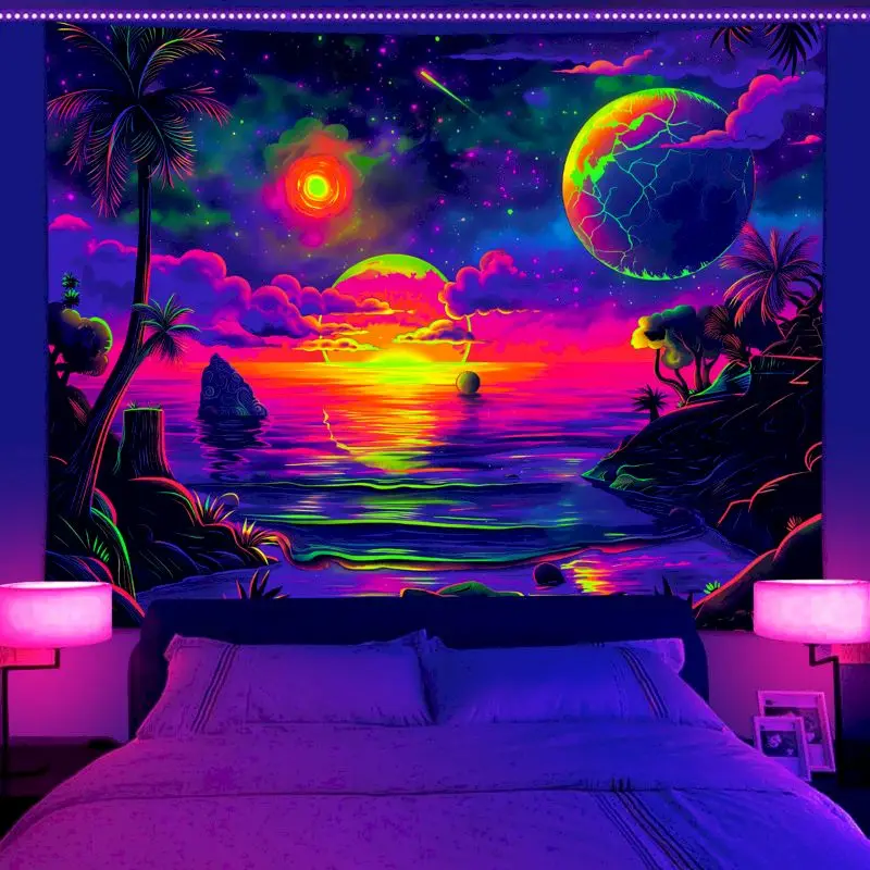 VIKAMA Blacklight Mushroom Gamer Tapestry Wall Hanging, 6 Designs, Wall Decor for Bedroom Living Room Dorm