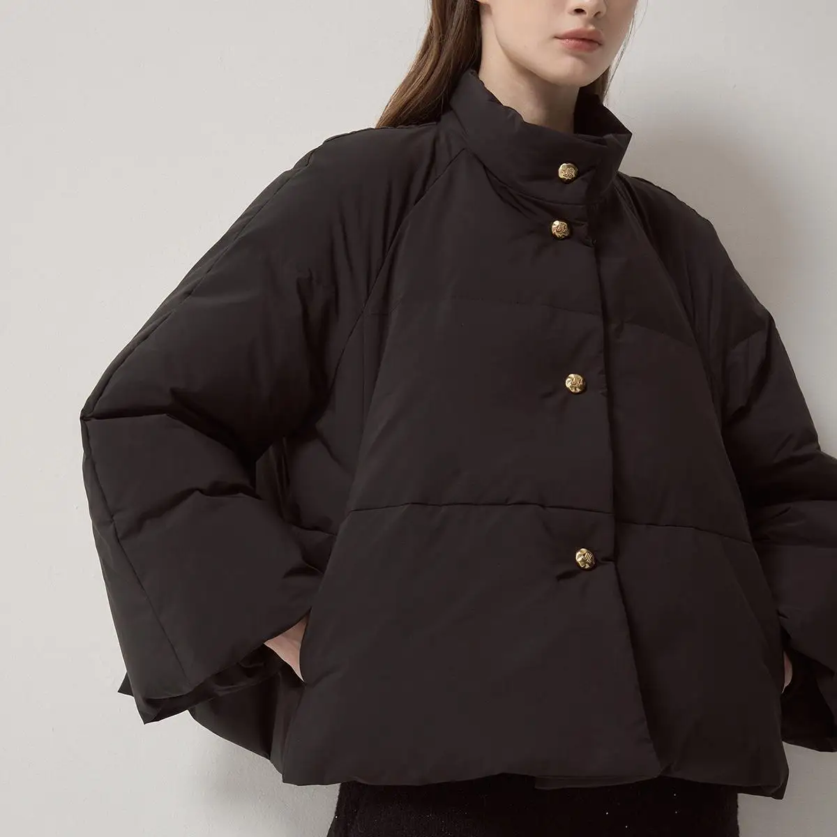 Damska kurtka puchowa ort Puffer Jaet w stylu koreańskim ze stójką, luźna, z puchem gęsim, model typu chleb, nowość na zimę, kolor