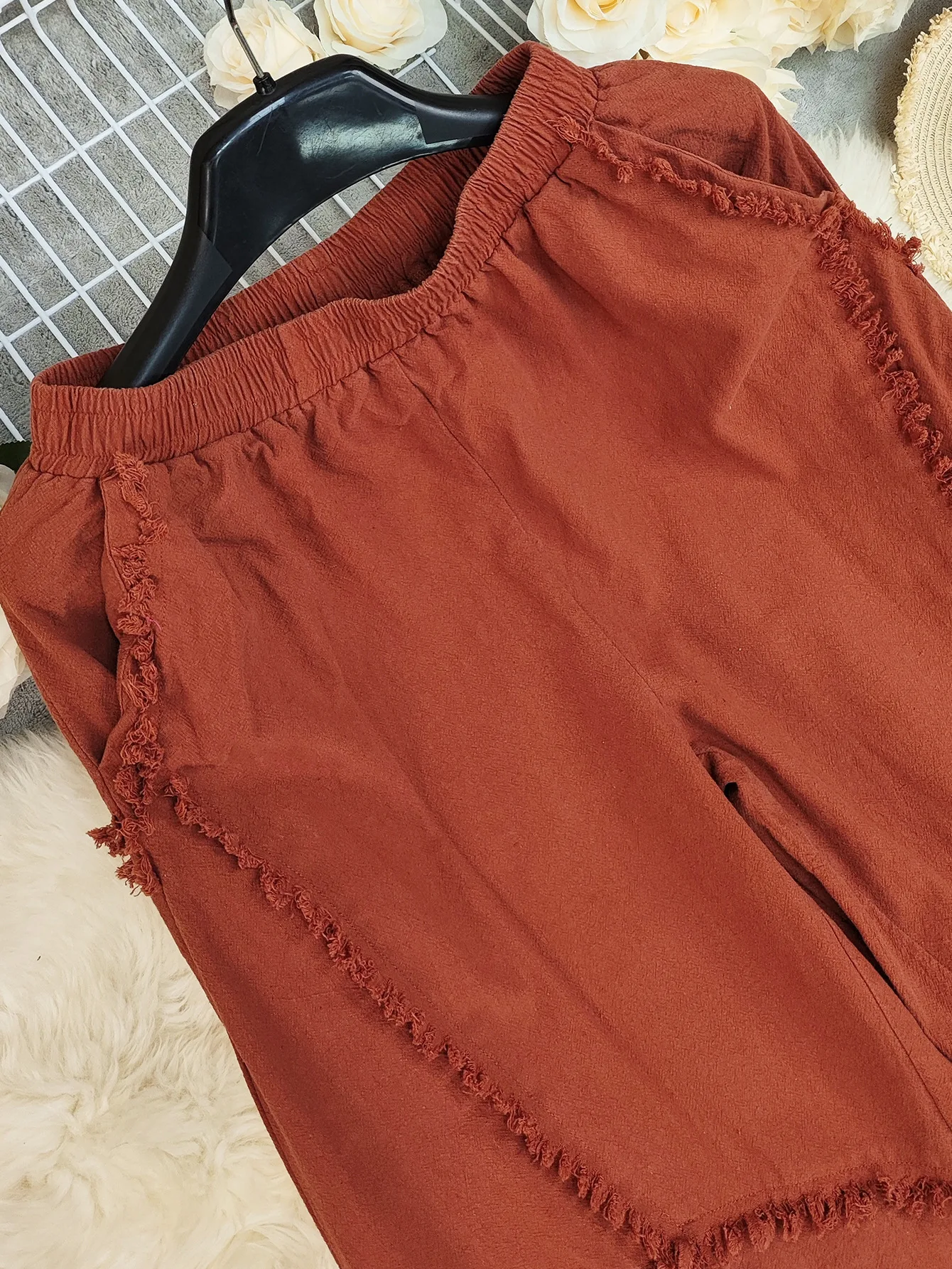 2025 New Women's Vintage Patchwork Frayed Hem Loose Harem Pants Distressed Style casual pants